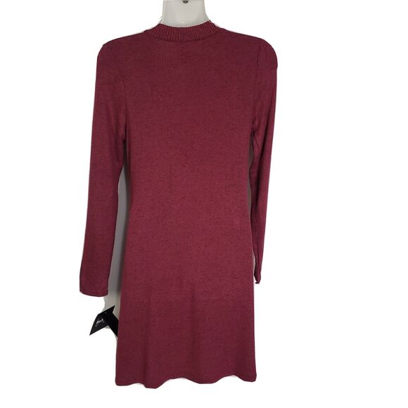 By And By Womens Sweater Dress Size Small Keyhole Neck Long Sleeve Pockets Wine - Picture 2 of 11
